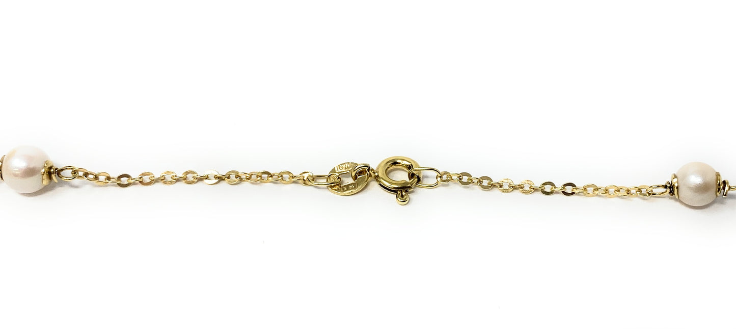 14k Yellow Gold w/Pearls Necklace 14in 5.1g