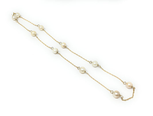 14k Yellow Gold Necklace w/Pearls 14" 4.8g