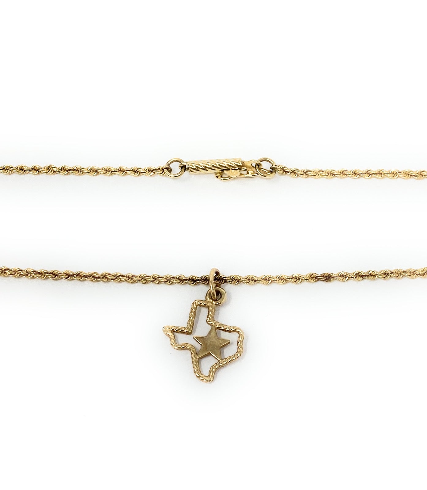 14k Rope Necklace & Texas Pendant 16in 4.5g