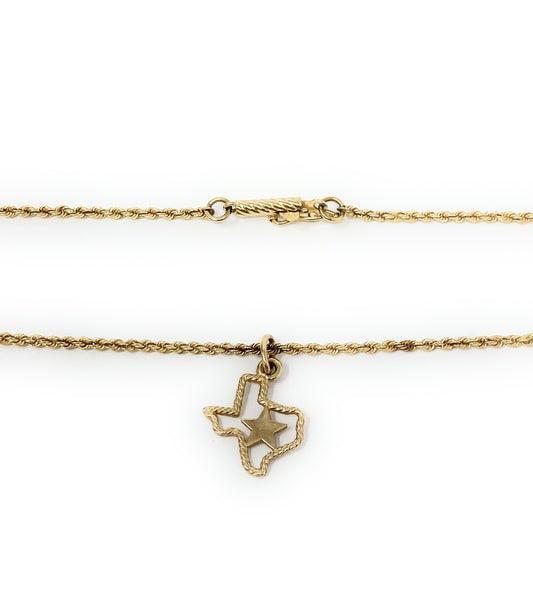 14k Rope Necklace & Texas Pendant 16in 4.5g