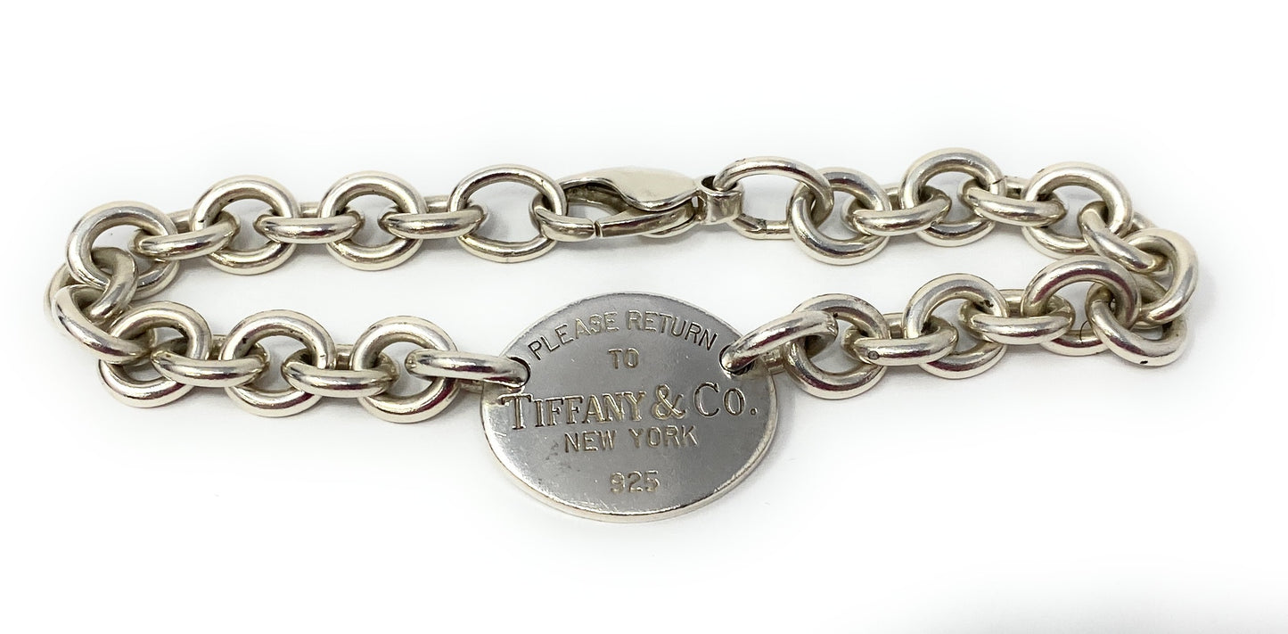 Tiffany & Co. Sterling Silver Oval "Please Return To Tiffany" Tag Bracelet 7"