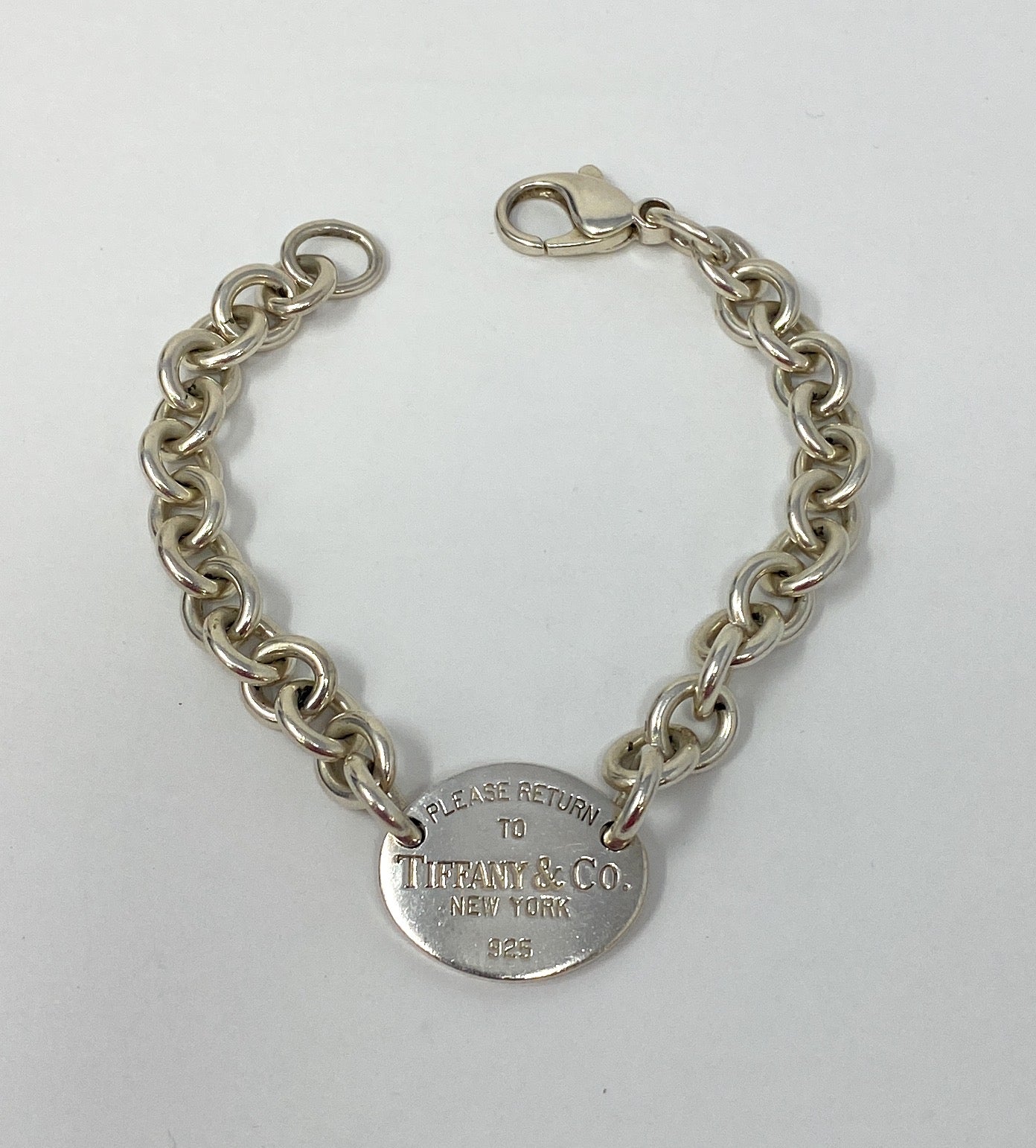 Tiffany & Co. Sterling Silver Oval "Please Return To Tiffany" Tag Bracelet 7"