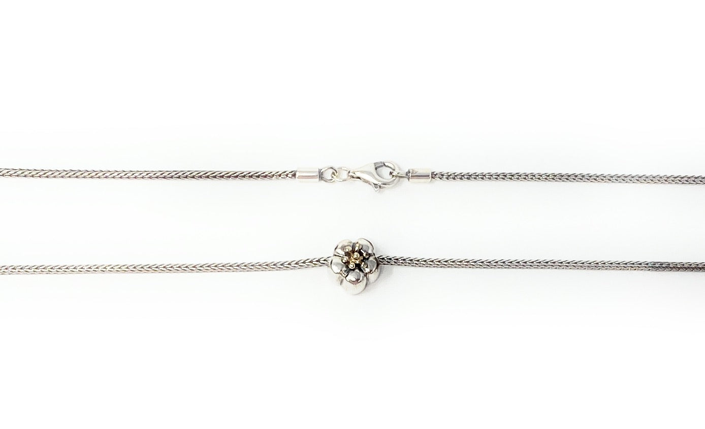 Pandora 925 Cherry Blossom Pendant & Foxtail Style Necklace 14"