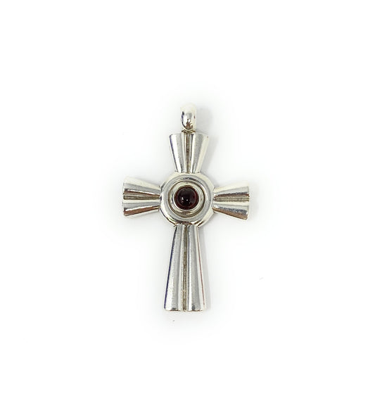 James Avery Retired  Double Banded "Rays Of Hope" Garnet Cross Pendant 8.4g