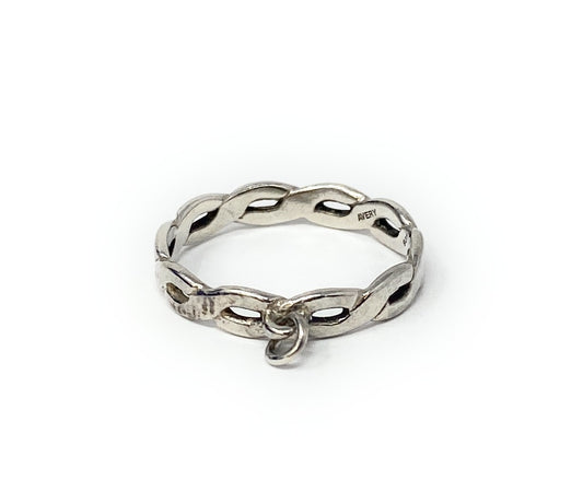James Avery 925Woven Tresse Braided W/ Charm Loop  Ring Band Size 7.5 Rare