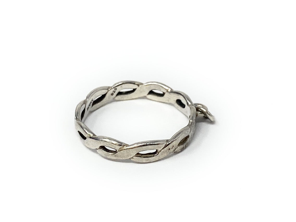 James Avery 925Woven Tresse Braided W/ Charm Loop  Ring Band Size 7.5 Rare