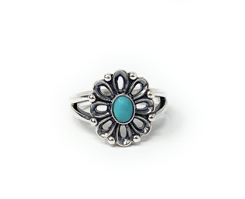 James Avery Retired Sterling & Turquoise De Flores Flower Ring Size 9