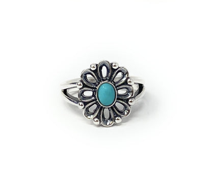 James Avery Retired Sterling & Turquoise De Flores Flower Ring Size 9