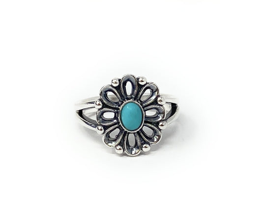 James Avery Retired Sterling & Turquoise De Flores Flower Ring Size 9