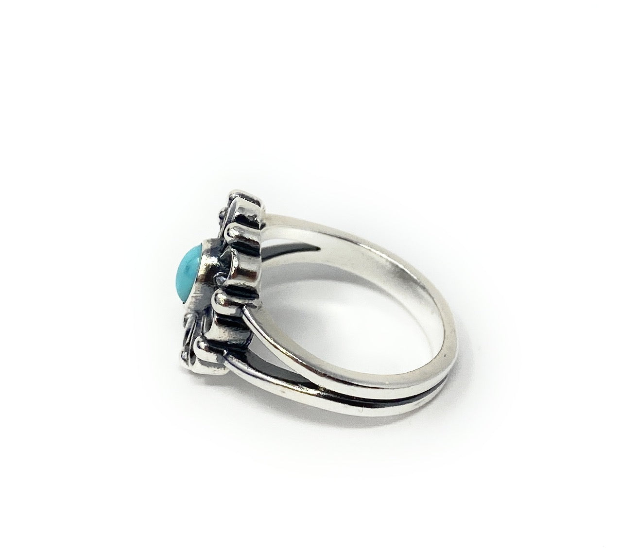 James Avery Retired Sterling & Turquoise De Flores Flower Ring Size 9
