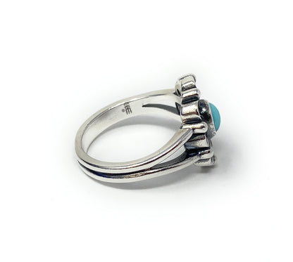 James Avery Retired Sterling & Turquoise De Flores Flower Ring Size 9
