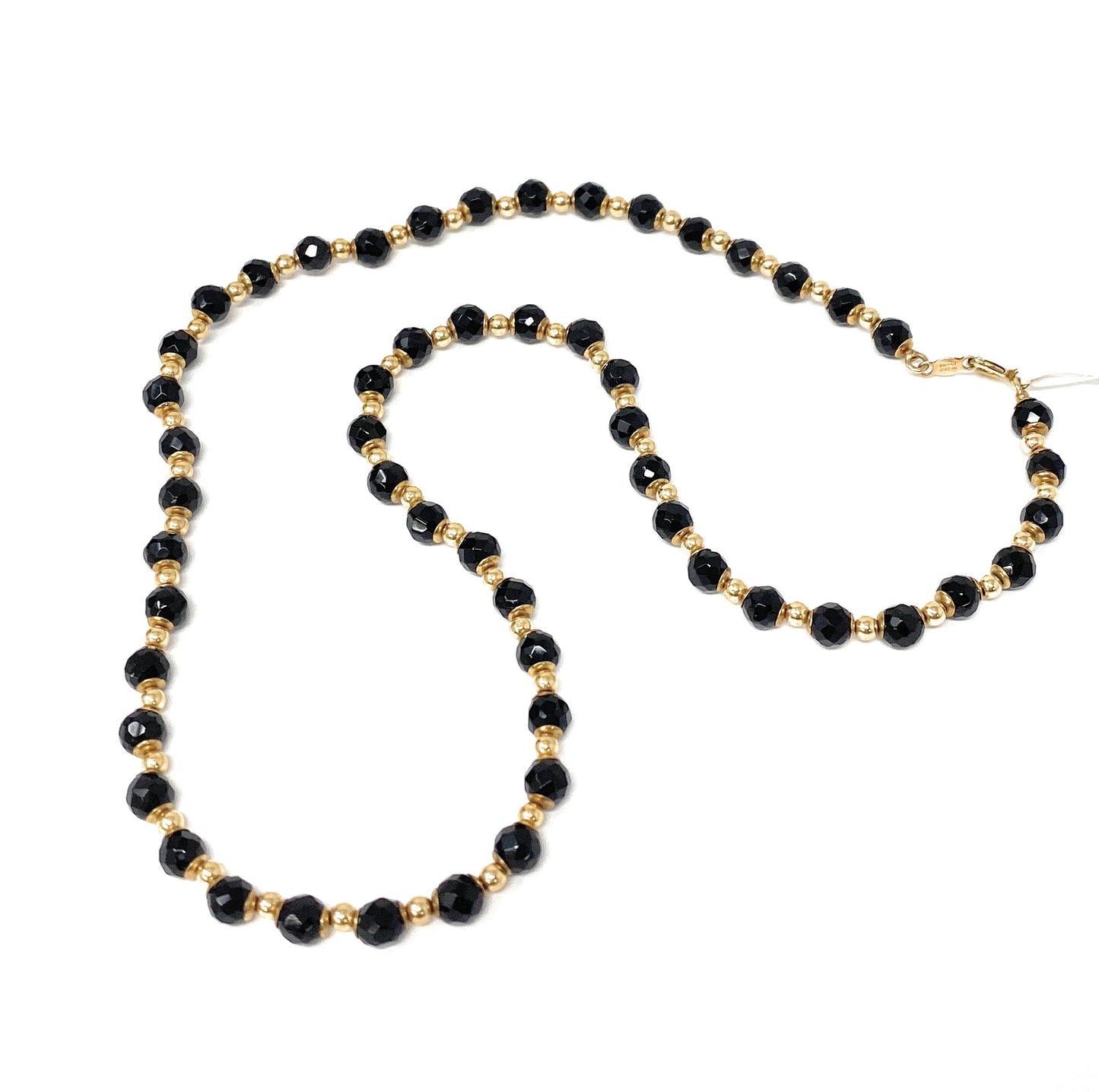 14k Black Onyx Faceted Beaded Necklace 16"