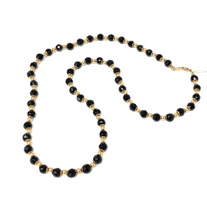 14k Black Onyx Faceted Beaded Necklace 16"