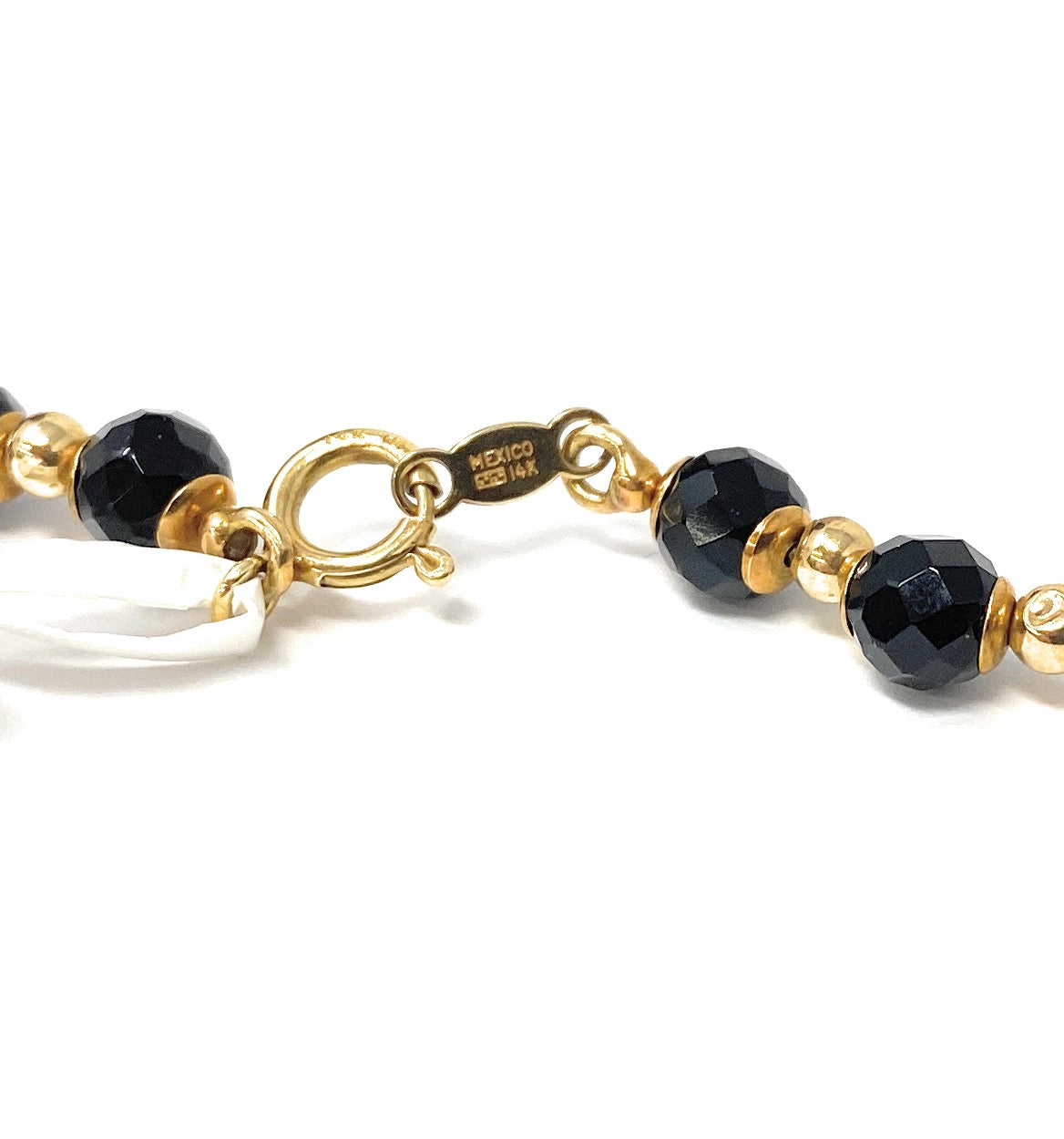 14k Black Onyx Faceted Beaded Necklace 16"