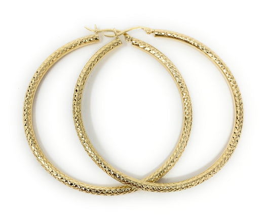 14k Yellow Gold Textured Hoop Earrings 4.3g