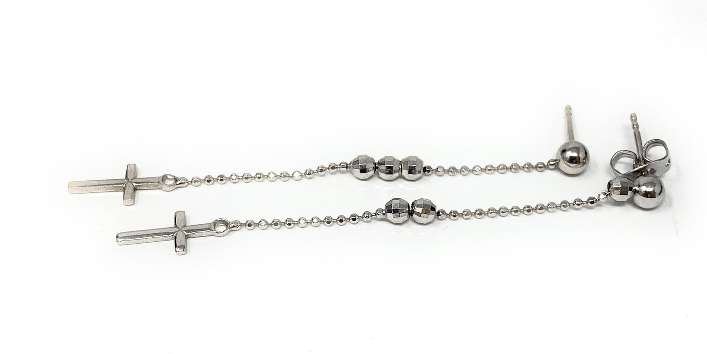 14k White Gold Dangle Cross Earrings 1.9g