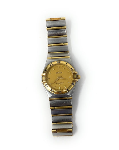 Ladies Omega Constellation Full Bar 18K Gold & S. Steel Watch 25mm #90778416