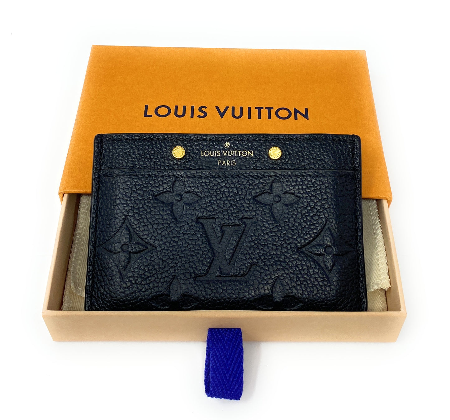 LV Black Monogram Card Holder Empreinte Leather with Box