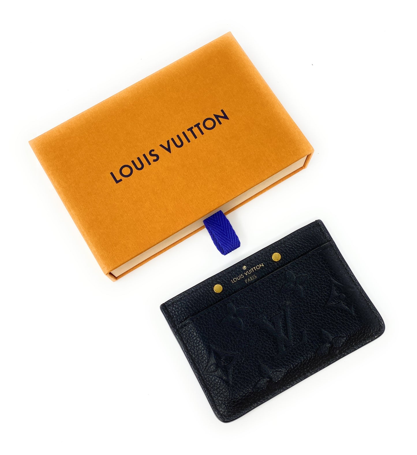 LV Black Monogram Card Holder Empreinte Leather with Box