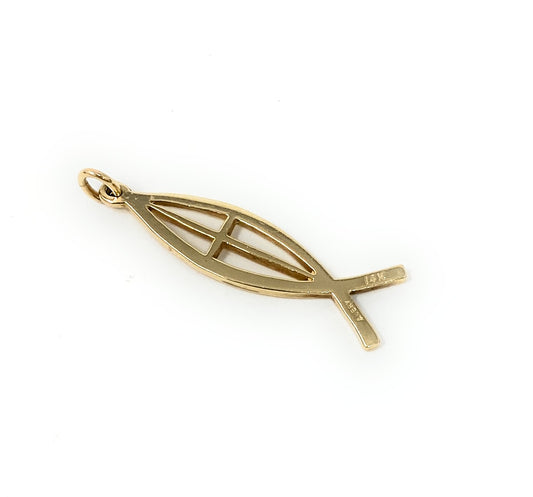 James Avery 14K Yellow Gold Ichthus Cross Fish Charm Retired Pendant