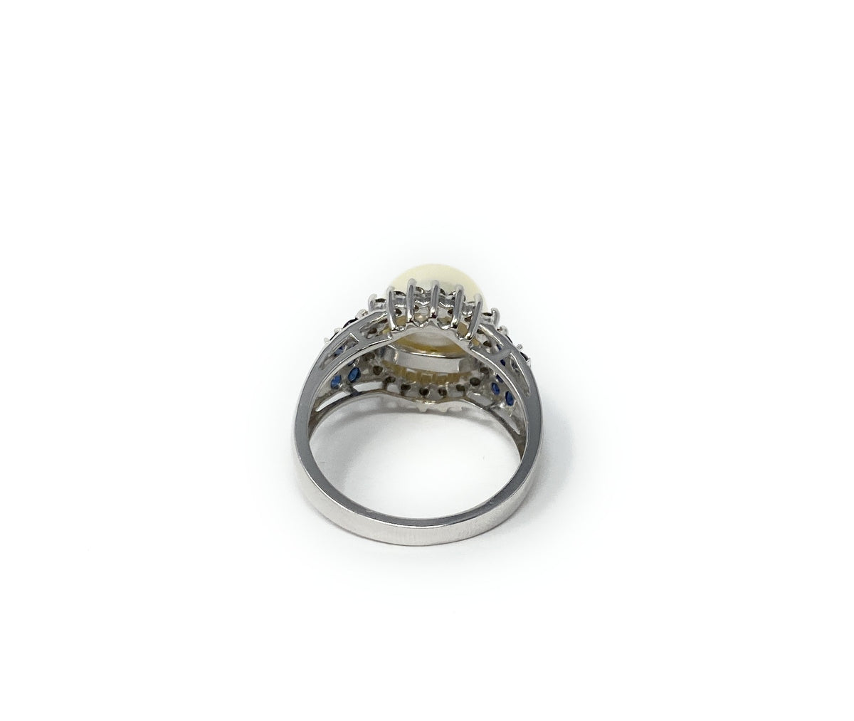 14k White Gold Pearl & Blue Sapphire Cluster Ring 5.4g