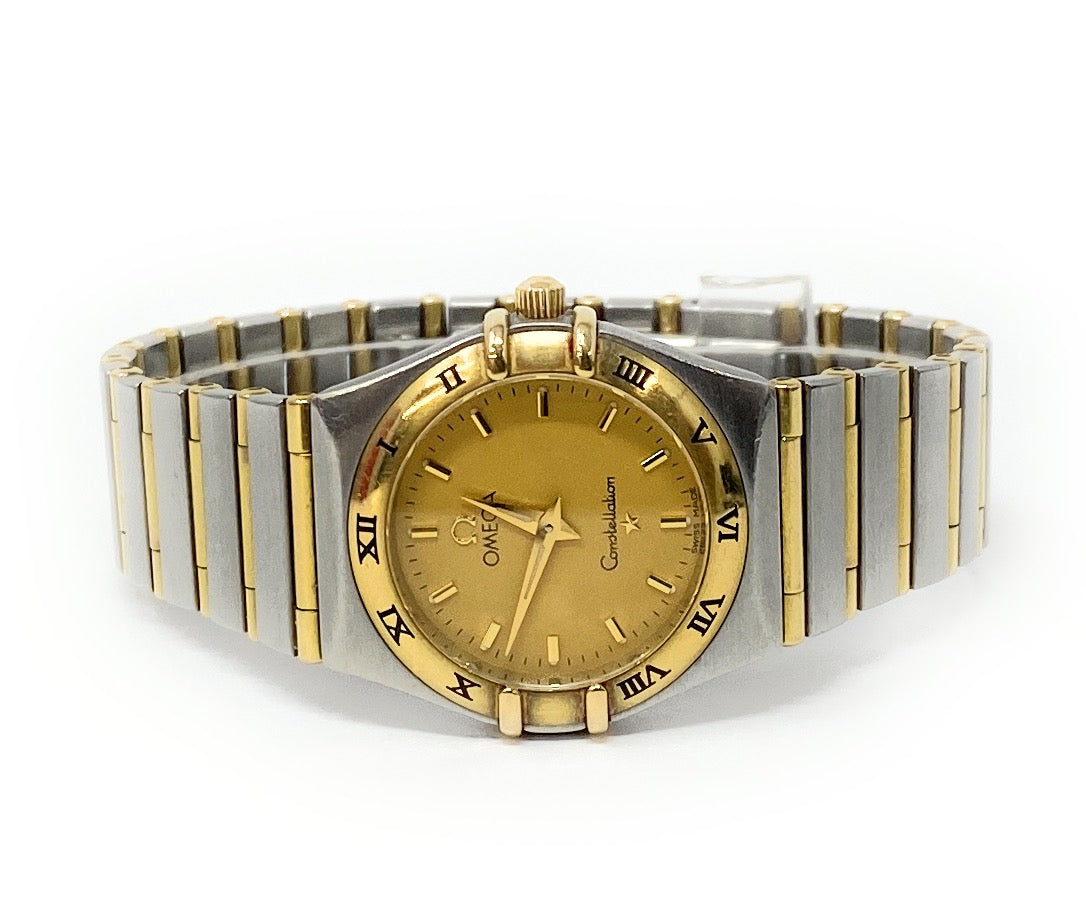 Ladies Omega Constellation Full Bar 18K Gold & S. Steel Watch 25mm #90778416