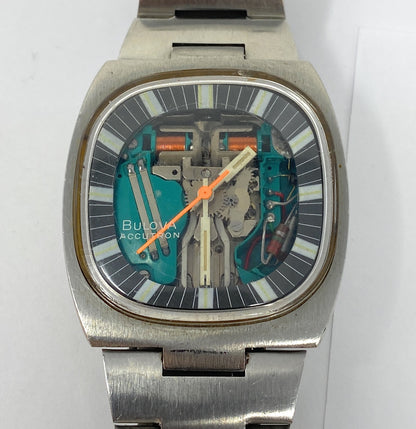 Bulova Accutron Spaceview TV Model MVT 214 # 7396 Men's S. Steel Watch 7.5 Wrist