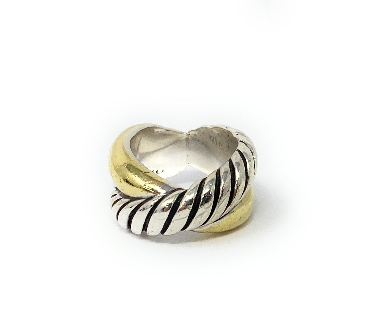 David Yurman Two-Tone Cable Band Ring 925 Sterling Silver 18K Gold Size 5