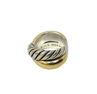 David Yurman Two-Tone Cable Band Ring 925 Sterling Silver 18K Gold Size 5