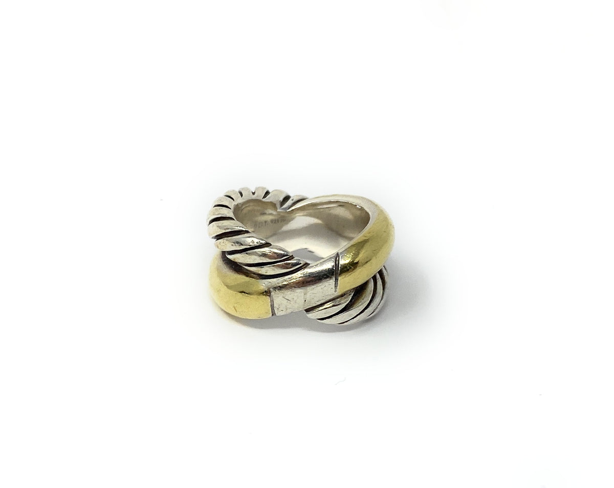 David Yurman Two-Tone Cable Band Ring 925 Sterling Silver 18K Gold Size 5