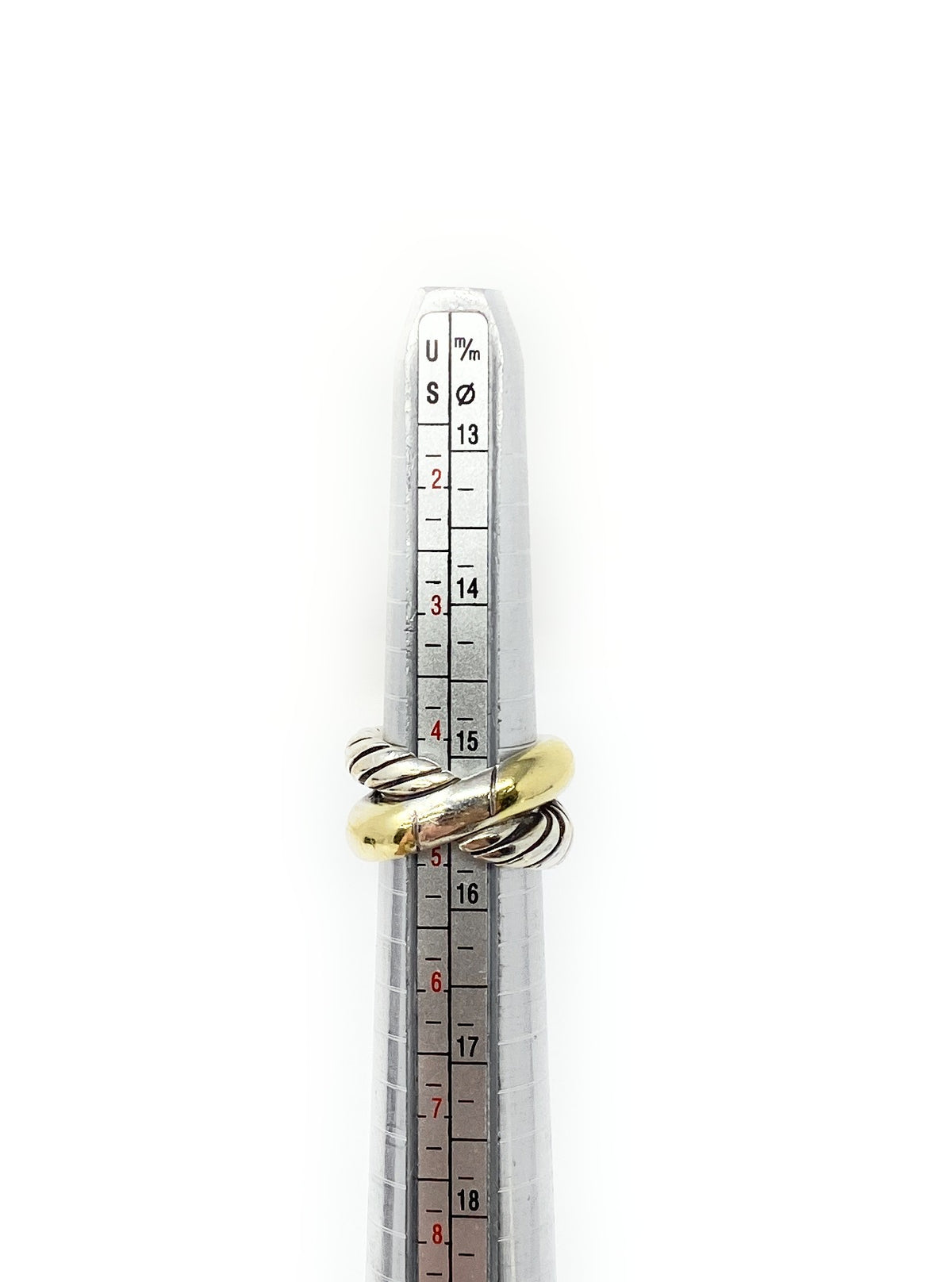 David Yurman Two-Tone Cable Band Ring 925 Sterling Silver 18K Gold Size 5