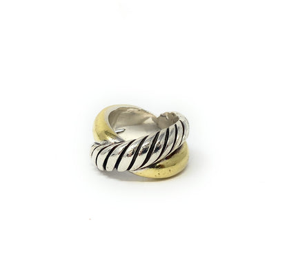 David Yurman Two-Tone Cable Band Ring 925 Sterling Silver 18K Gold Size 5