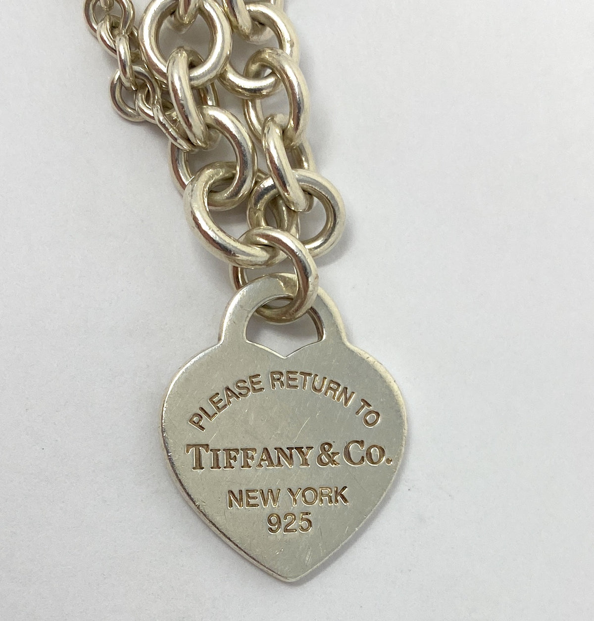 Tiffany Co Silver Heart Tag Charm Double Chain Bracelet Wrist Size 6/4in