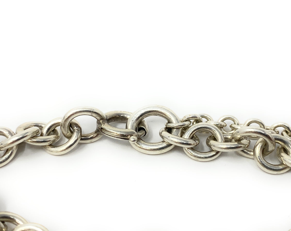 Tiffany Co Silver Heart Tag Charm Double Chain Bracelet Wrist Size 6/4in
