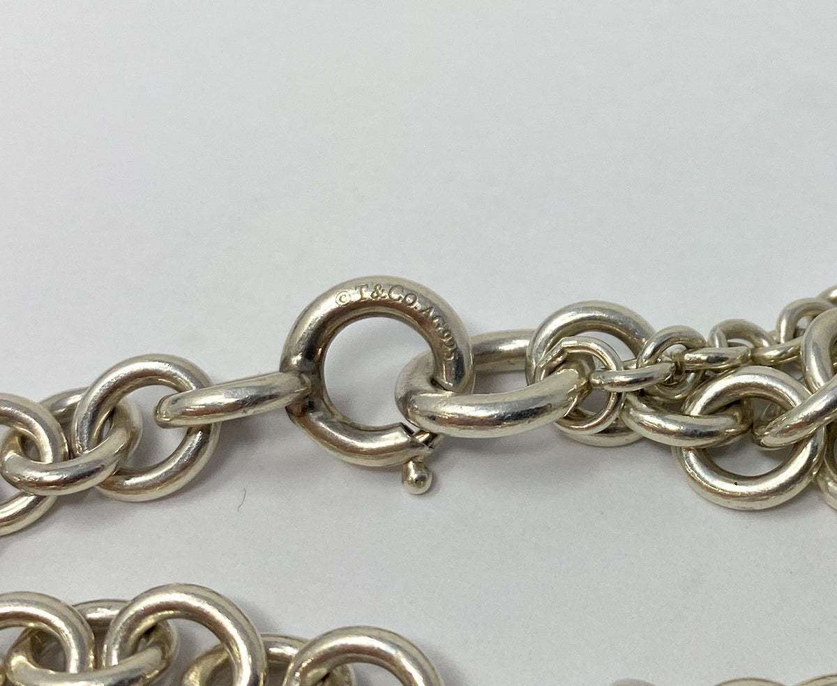 Tiffany Co Silver Heart Tag Charm Double Chain Bracelet Wrist Size 6/4in
