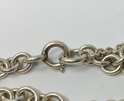 Tiffany Co Silver Heart Tag Charm Double Chain Bracelet Wrist Size 6/4in