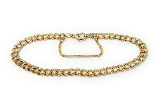 James Avery 14K Yellow Gold Double Curb Charm Bracelet Wrist Size 7.5-8in