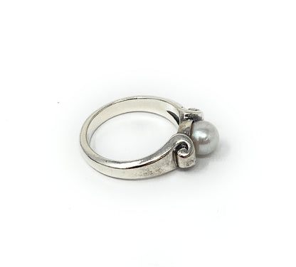 James Avery Sterling Silver Retired Cultured Pearl Scroll Ring Size 4