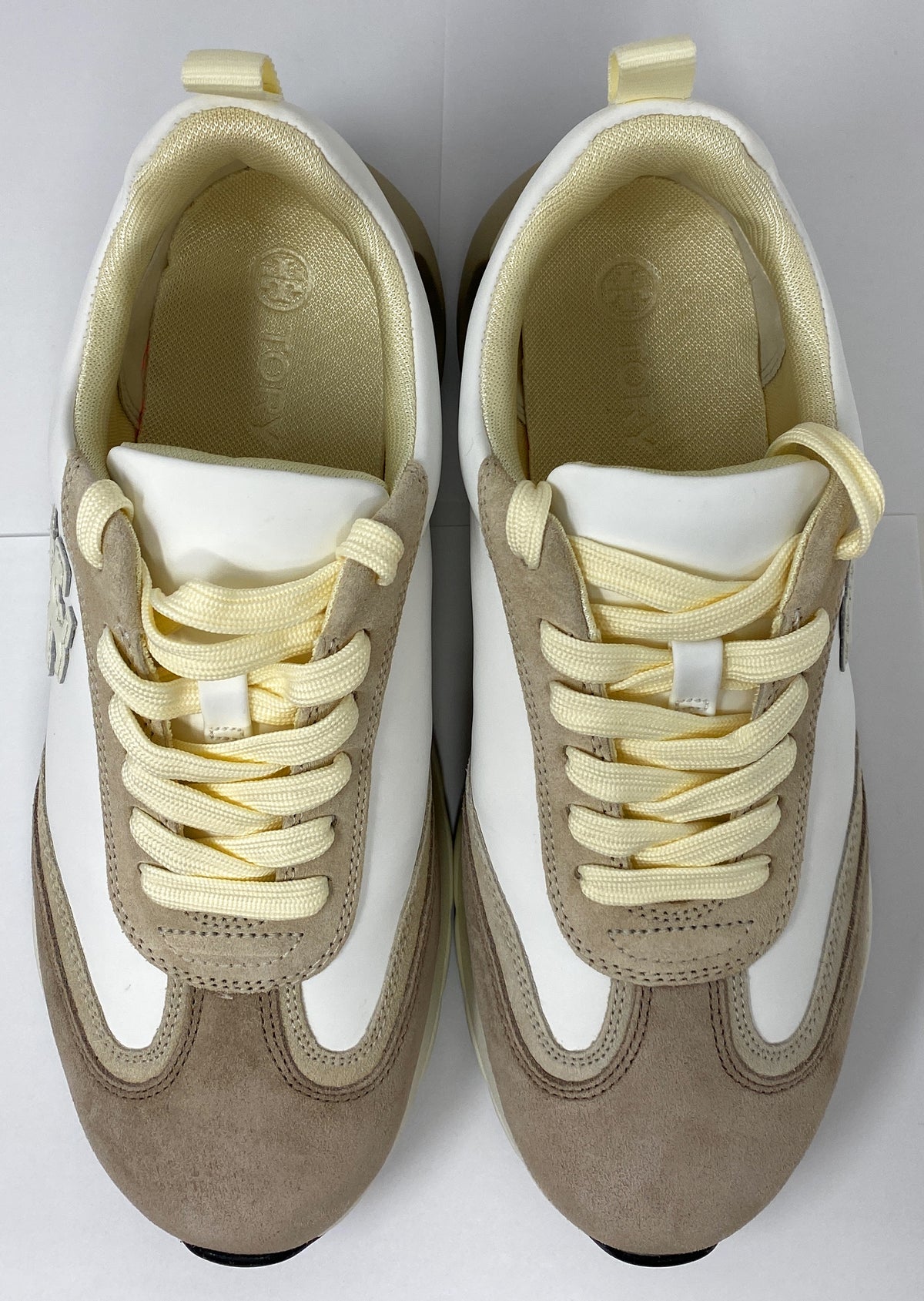 Tory Burch T Monogram Good Luck Trainer Sneaker Ivory Suede & White Size 8.5