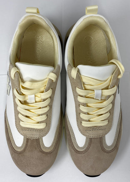Tory Burch T Monogram Good Luck Trainer Sneaker Ivory Suede & White Size 8.5