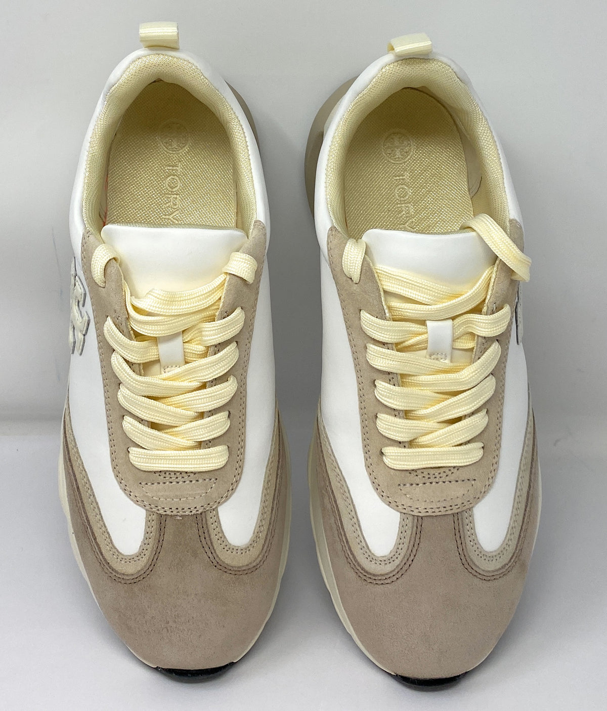 Tory Burch T Monogram Good Luck Trainer Sneaker Ivory Suede & White Size 8.5