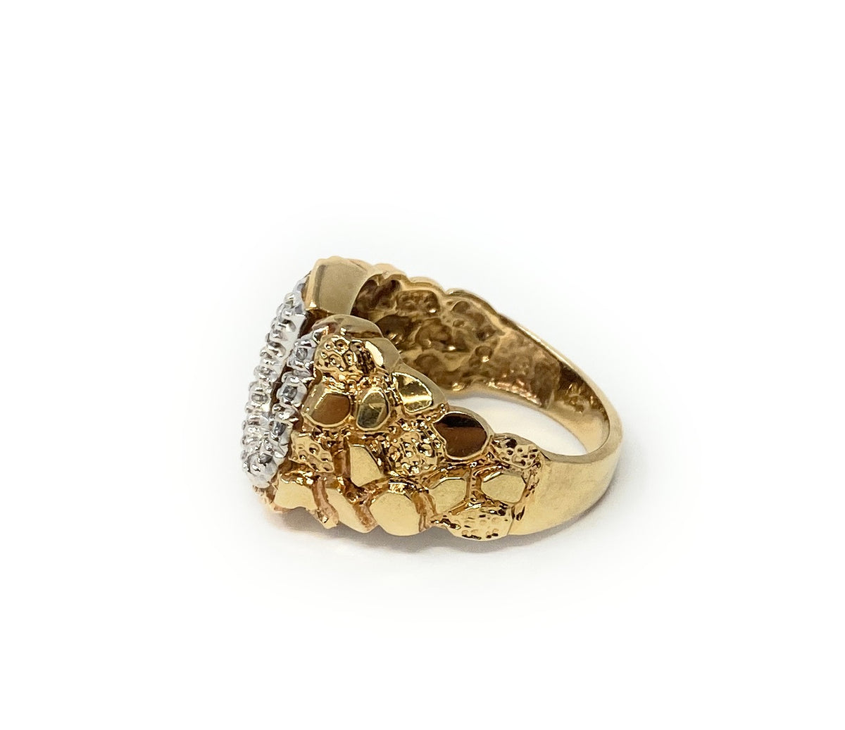 14k Men's' Horse Shoe Diamond Chips Ring 8.2g Size 10