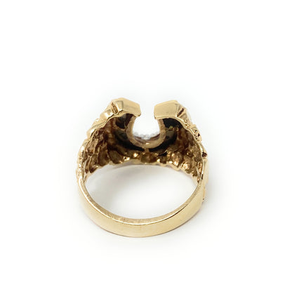 14k Men's' Horse Shoe Diamond Chips Ring 8.2g Size 10