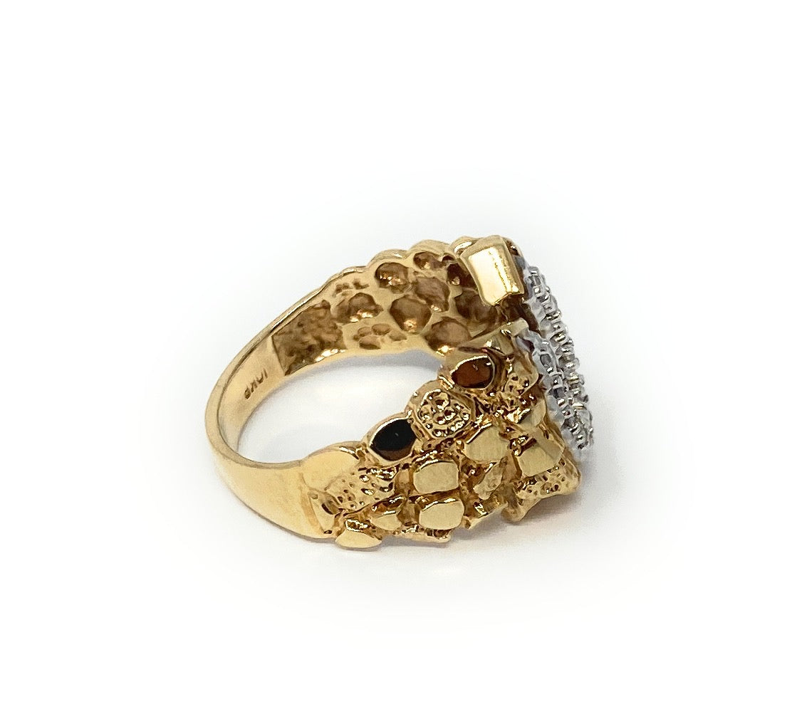 14k Men's' Horse Shoe Diamond Chips Ring 8.2g Size 10
