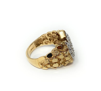 14k Men's' Horse Shoe Diamond Chips Ring 8.2g Size 10