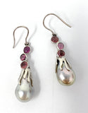 14k White Gold Pearl Drop Earrings with Purple Stones 7.5g