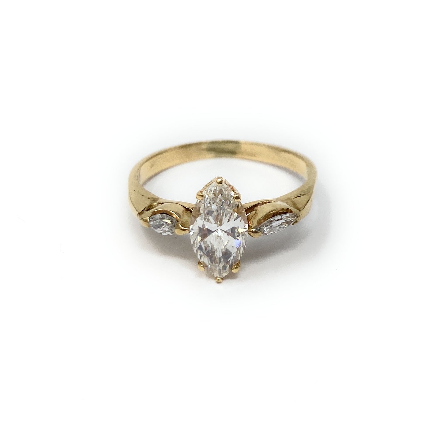 14k Gold Marquee Solitaire Diamond  Ring Set