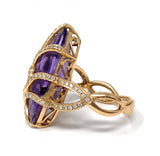 18k Gold Diamond and Purple Stone Ring 10.3g