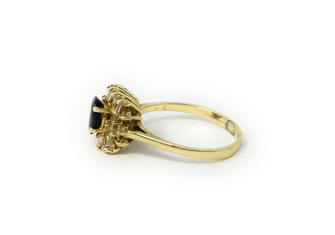 14k Gold Diamond Blue Stone Ring 2.1g