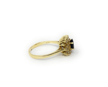 14k Gold Diamond Blue Stone Ring 2.1g